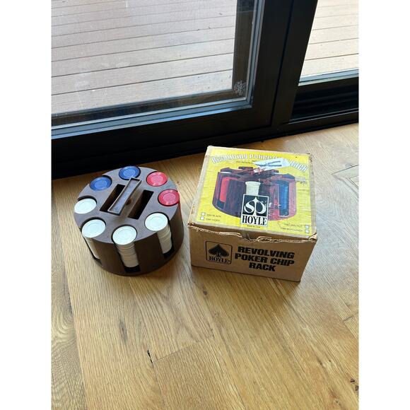 Vintage Hoyle Revolving Poker Chip Rack w/200 Interlocking Chips & Original Box - Picture 3 of 5